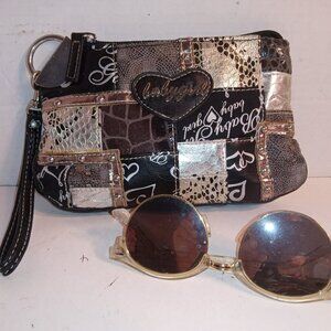 CHATEAU BABYGIRL Wristlet Bag Clutch Black/Silver Patchwork